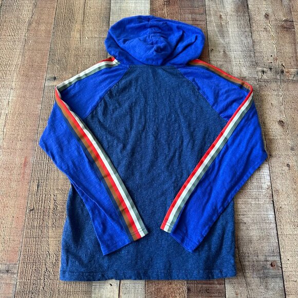 Mini Boden Boys Blue Hooded Sweatshirt With Striped Sleeves 11-12 Yrs - Picture 6 of 6